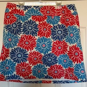 Talbots A-Line Skirt with Red and Blue Floral Design daisy sz 16W mini skirt